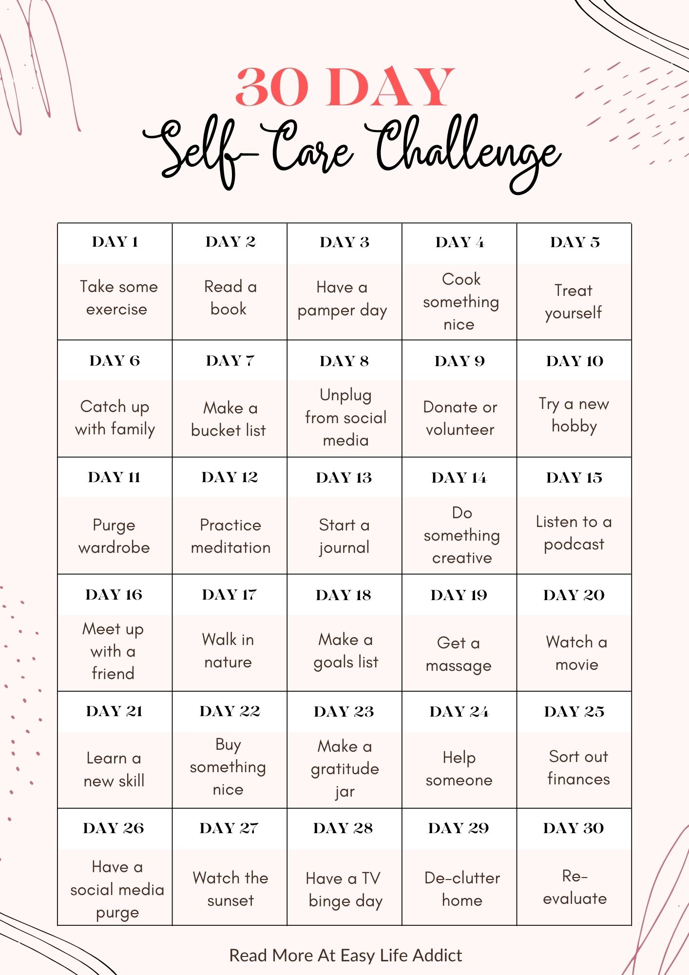 30-Day Self-care Challenge - Easy Life Addict