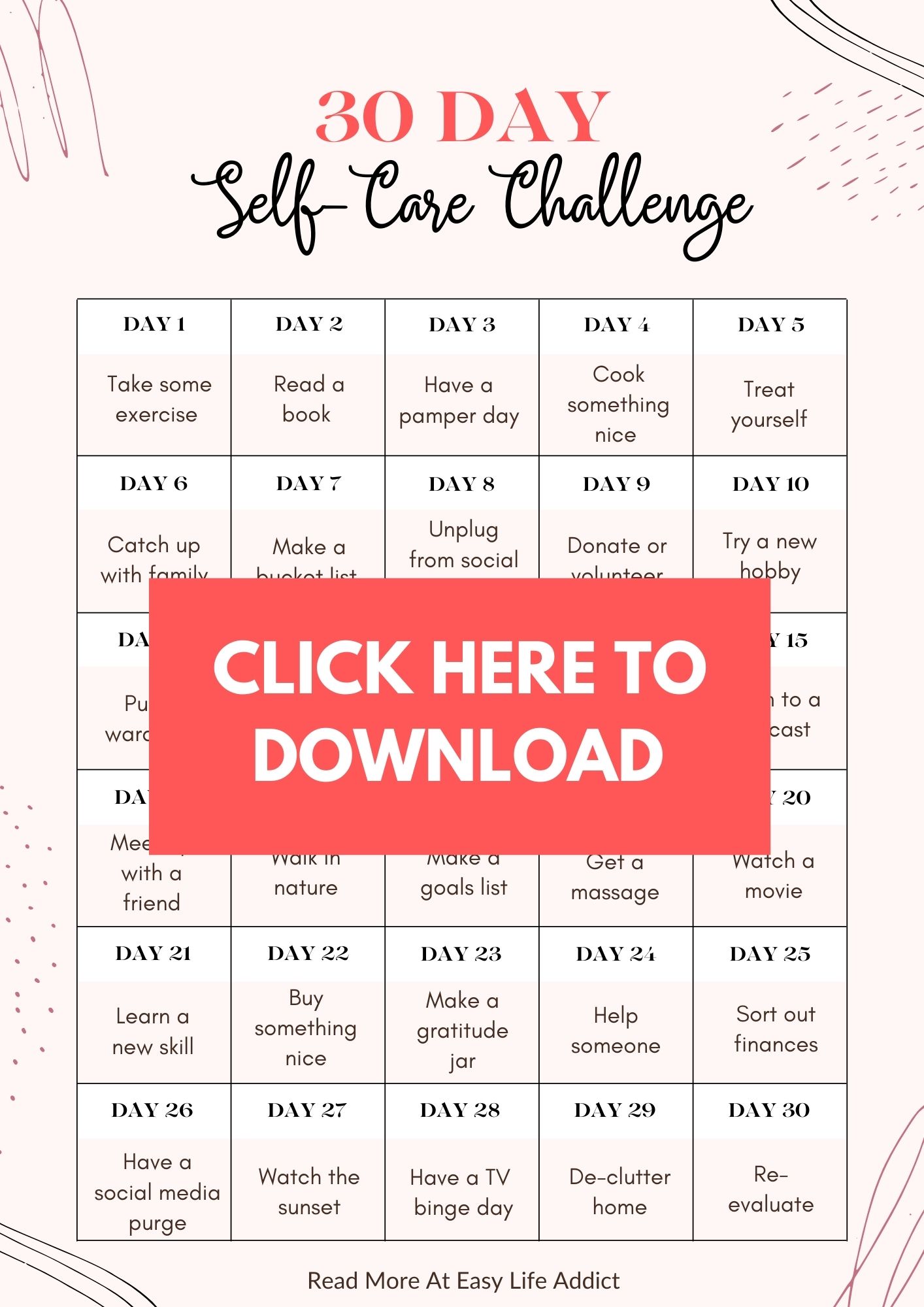 30-Day Self-care Challenge - Easy Life Addict